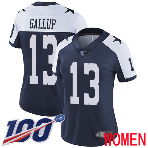 Women Dallas Cowboys Limited Navy Blue Michael Gallup Alternate #13 100th Season Vapor Untouchable Throwback NFL Jersey